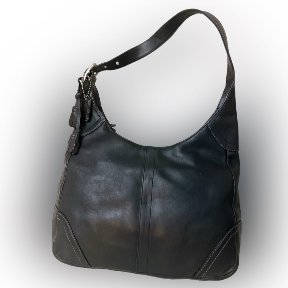 Coach #F10280 Elegant Black Leather Hobo Bag - Picture 3 of 10